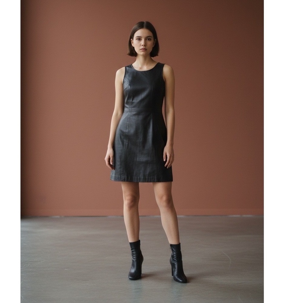 David Benjamin Womens Black Leather Sleeveless Mini Sheath Dress Size 6 Vintage